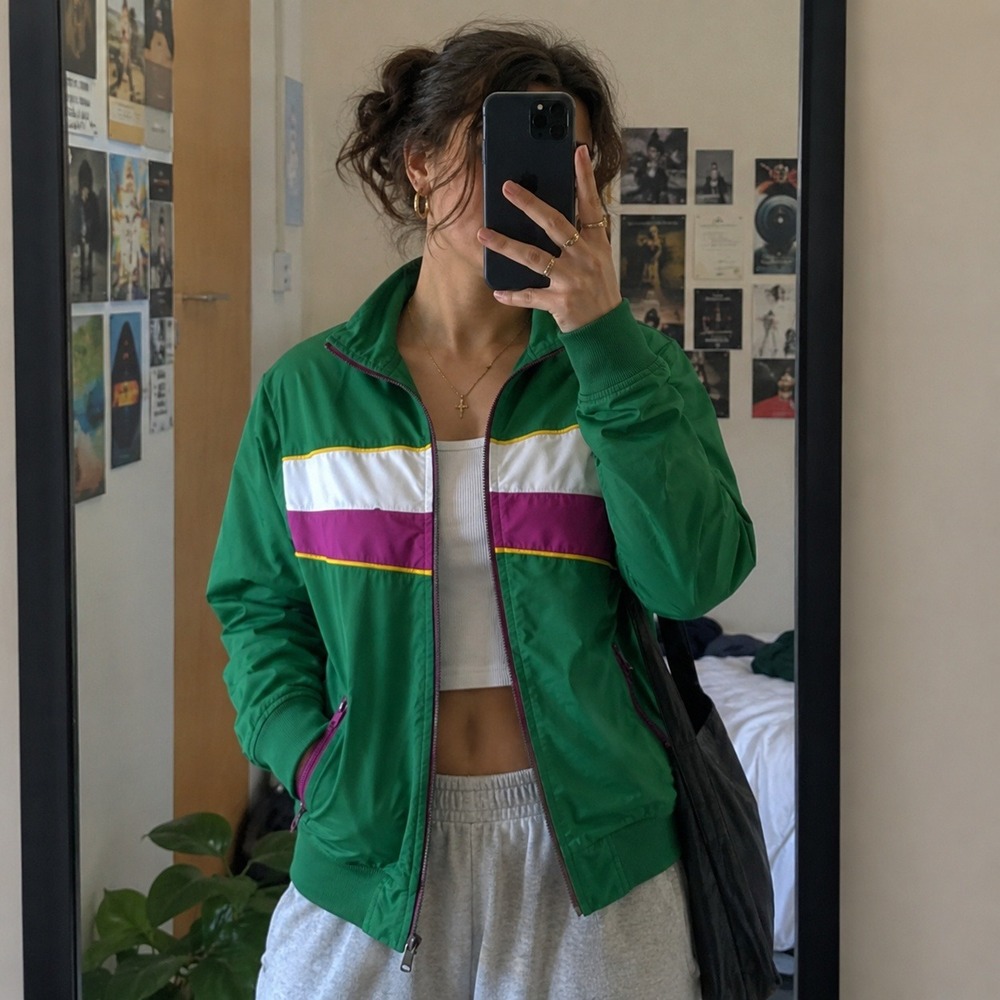 Y2K Vintage Energie Colorblock Stripe Track Jacket Zip Up Athletic Size M